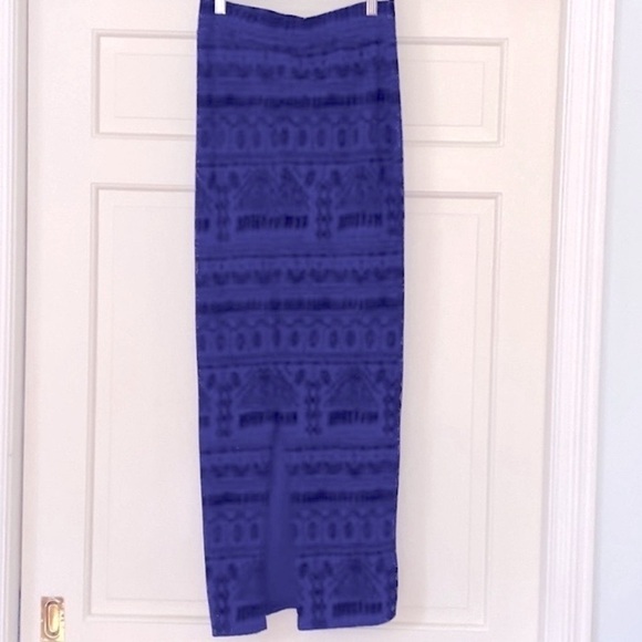 Vintage Aztec 40 Inch Long Maxi Skirt Size Small Royal Blue & Black Cotton - Picture 1 of 6